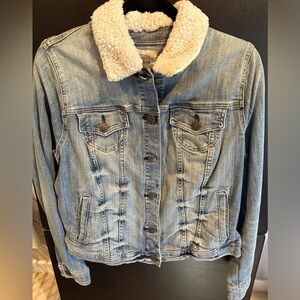 Torrid Jacket Women 0X Blue Trucker Denim Sherpa Collar.